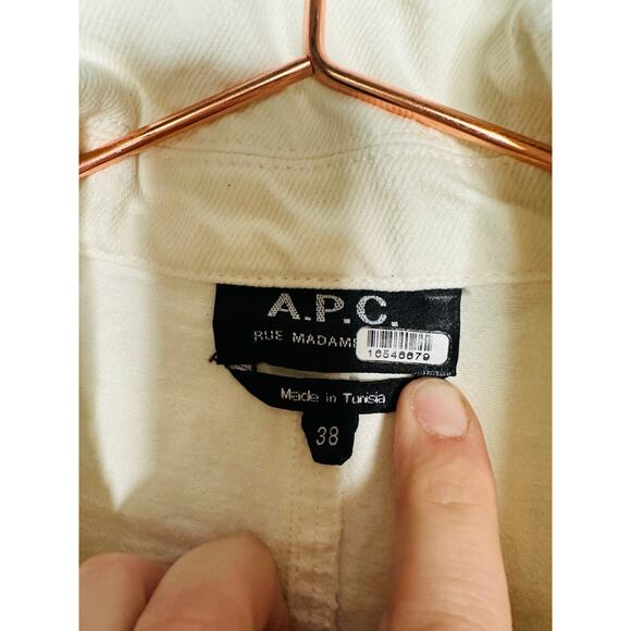A.P.C. White Cotton Denim Collared Gold Zipper Front Tie Waist Romper Size 38 - Picture 6 of 12